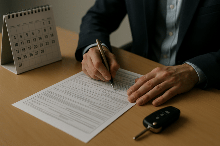 Firma de un formulario oficial en una oficina, cambio de titularidad DGT y plazos legales